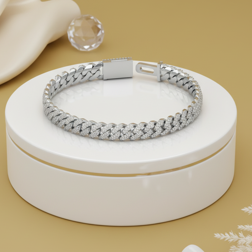 Raised Iced Out Cuban Bracelet in Gold
