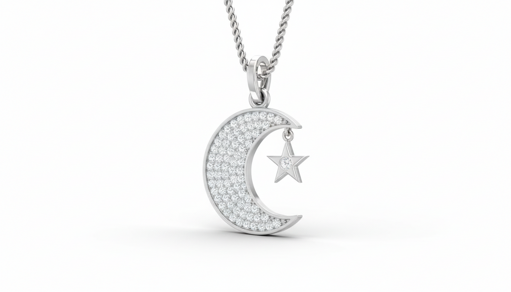 Sparkling Round Diamond Moon and Star Pendant