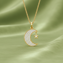 Load image into Gallery viewer, Sparkling Round Diamond Moon and Star Pendant