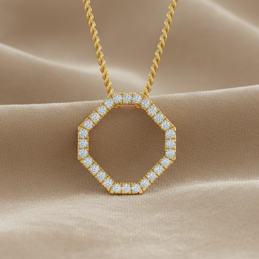 Chic Octagon Open Design Necklace With Chain