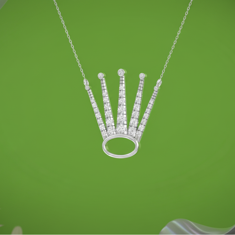 Rolex Style Crown Diamond Necklace With Chain