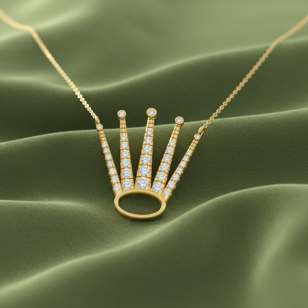 Rolex Style Crown Diamond Necklace With Chain