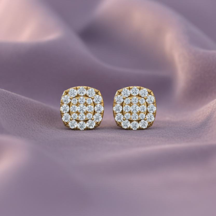 Diamond Illusion Cushion Cut Stud Earrings