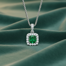 Load image into Gallery viewer, Cushion-Cut Emerald Halo Diamond Border