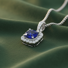 Load image into Gallery viewer, Cushion-Cut Sapphire Halo Diamond Border