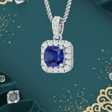 Load image into Gallery viewer, Cushion-Cut Sapphire Halo Diamond Border