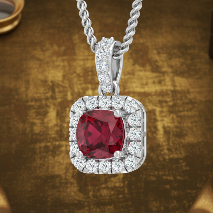 Cushion-Cut Ruby Halo Diamond Cover
