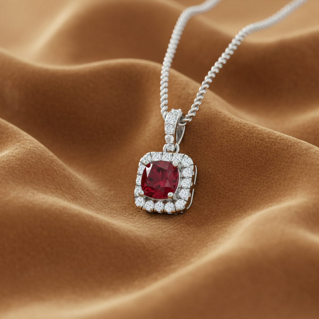 Cushion-Cut Ruby Halo Diamond Cover