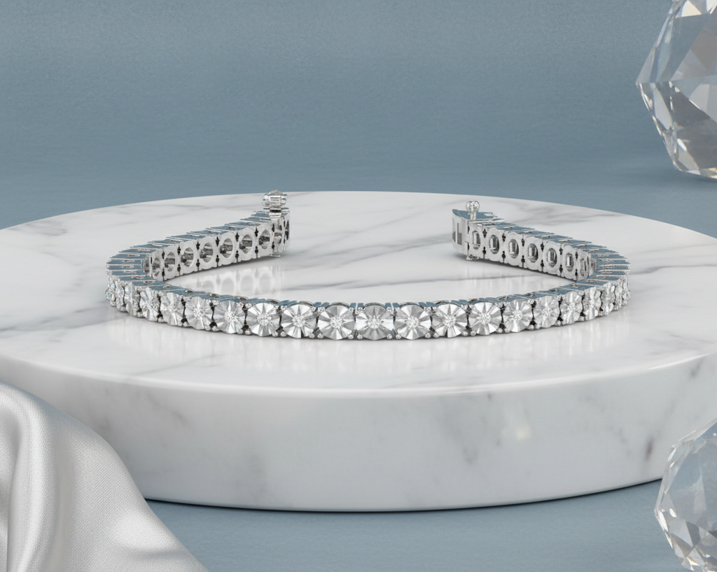 Woven Band Round Diamond Tennis Bracelet