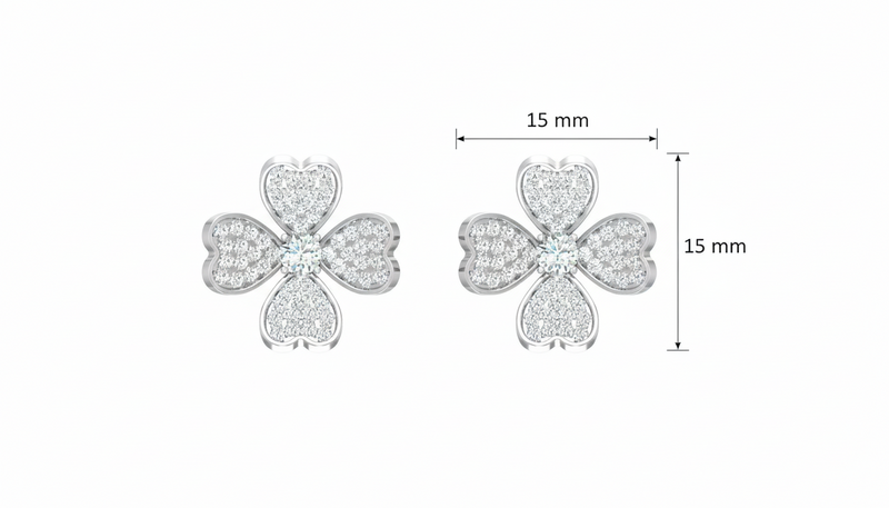 Diamond Heart Clover Stud Earrings
