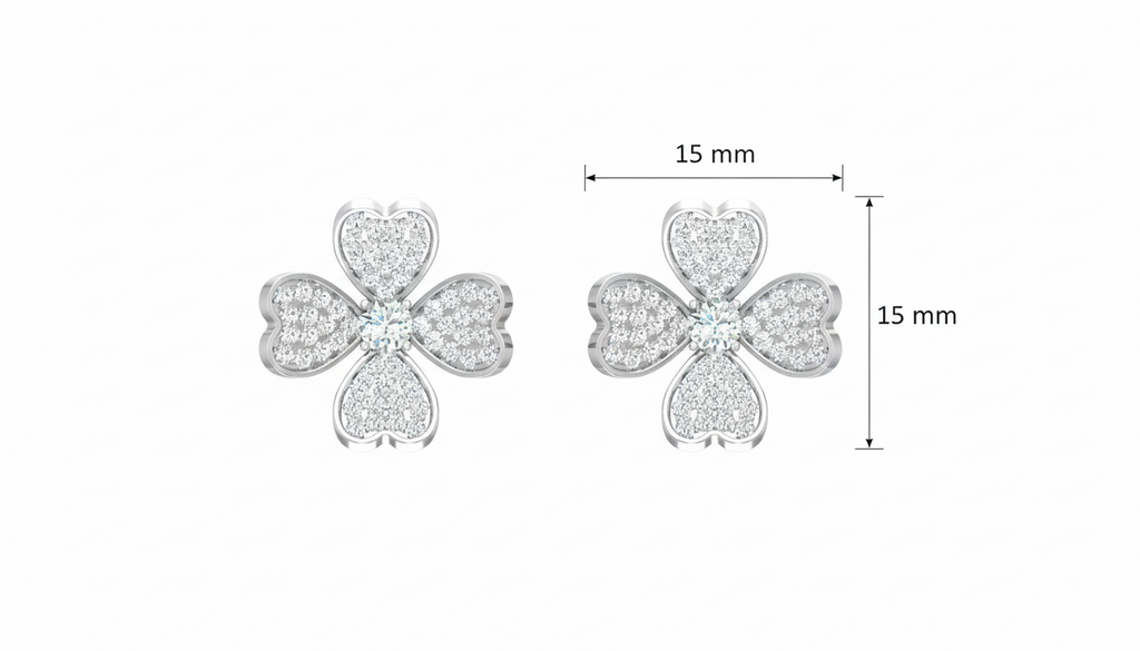 Diamond Heart Clover Stud Earrings