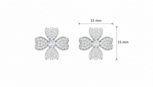 Diamond Heart Clover Stud Earrings