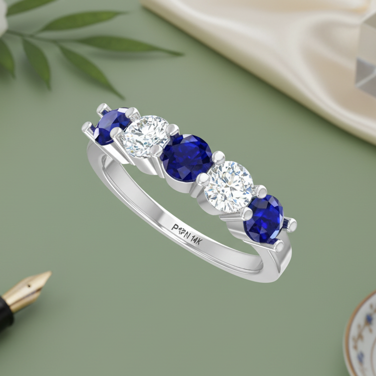 Five Stone Sapphire Diamond Splendor