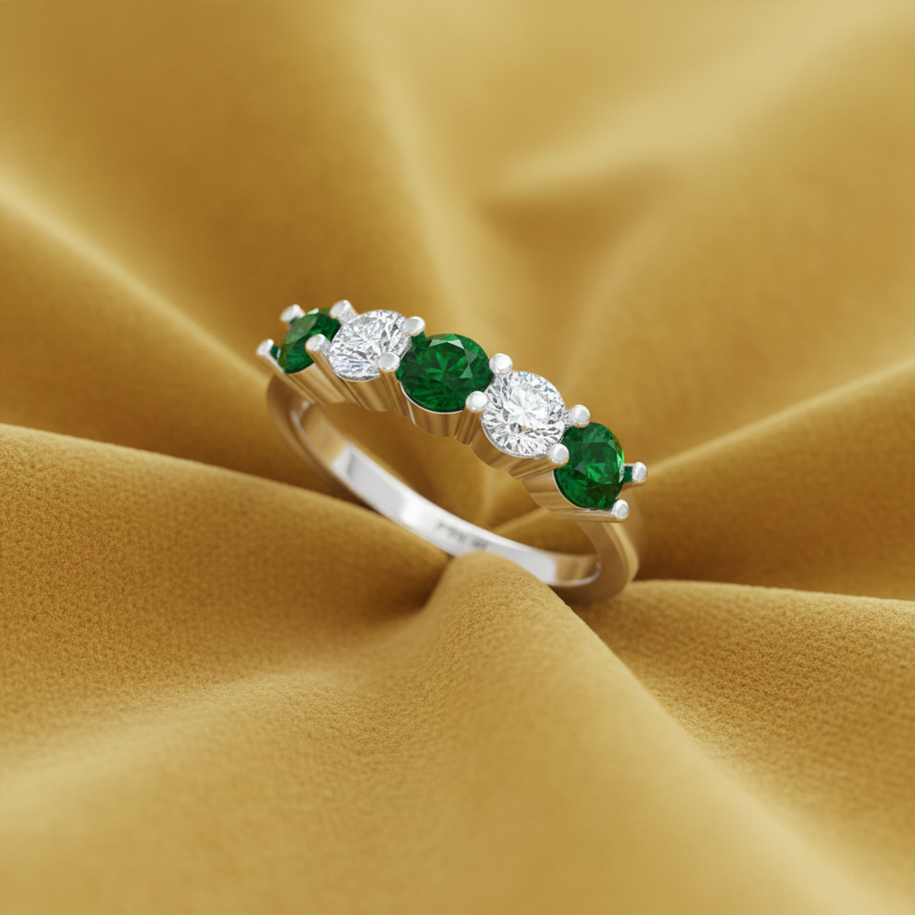 Five Stone Emerald And Diamond One Cart