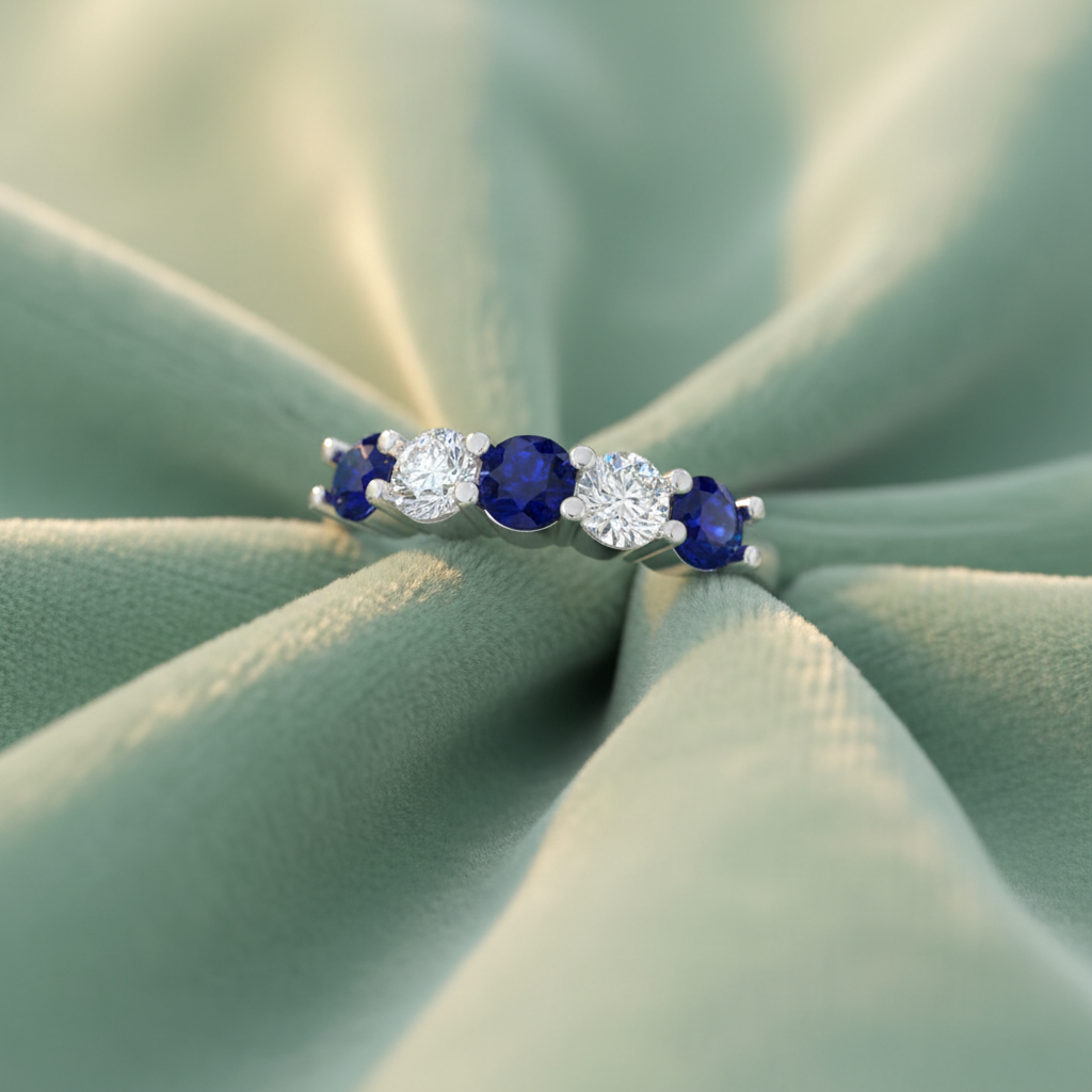 Five Stone Sapphire Diamond Splendor