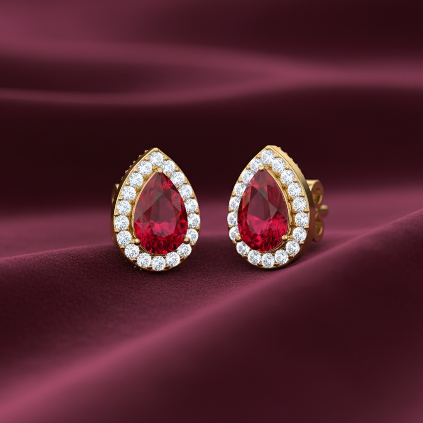 Droplet Scarlet Pear-Cut Centre piece Diamond Frame Chromatic Contrast