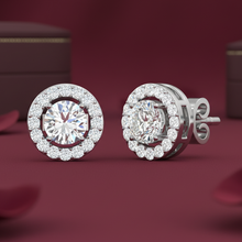 Load image into Gallery viewer, Classic Round Diamond Solitaire Halo Stud Earrings