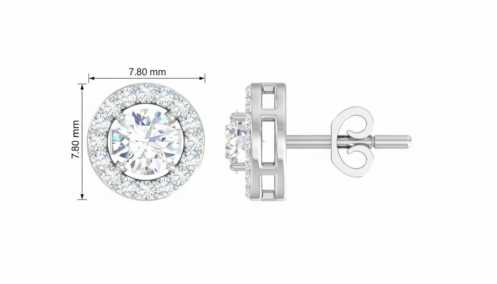 Classic Round Diamond Solitaire Halo Stud Earrings
