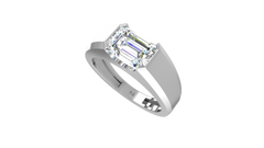 Horizontal Emerald Cut Half Bezel Solitaire Lab Grown Diamond - R2328B