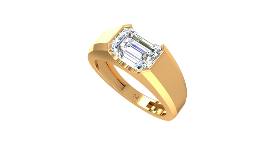 Horizontal Emerald Cut Half Bezel Solitaire Lab Grown Diamond - R2328B
