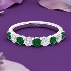Nine Stone Emerald With Diamond Half Cttw