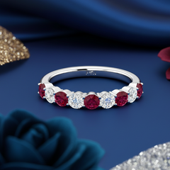 Nine Stone Ruby With Diamond Half Cttw