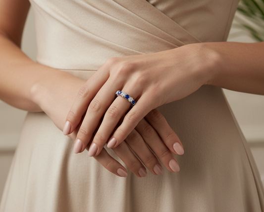 Nine Stone Sapphire With Diamond Half Cttw