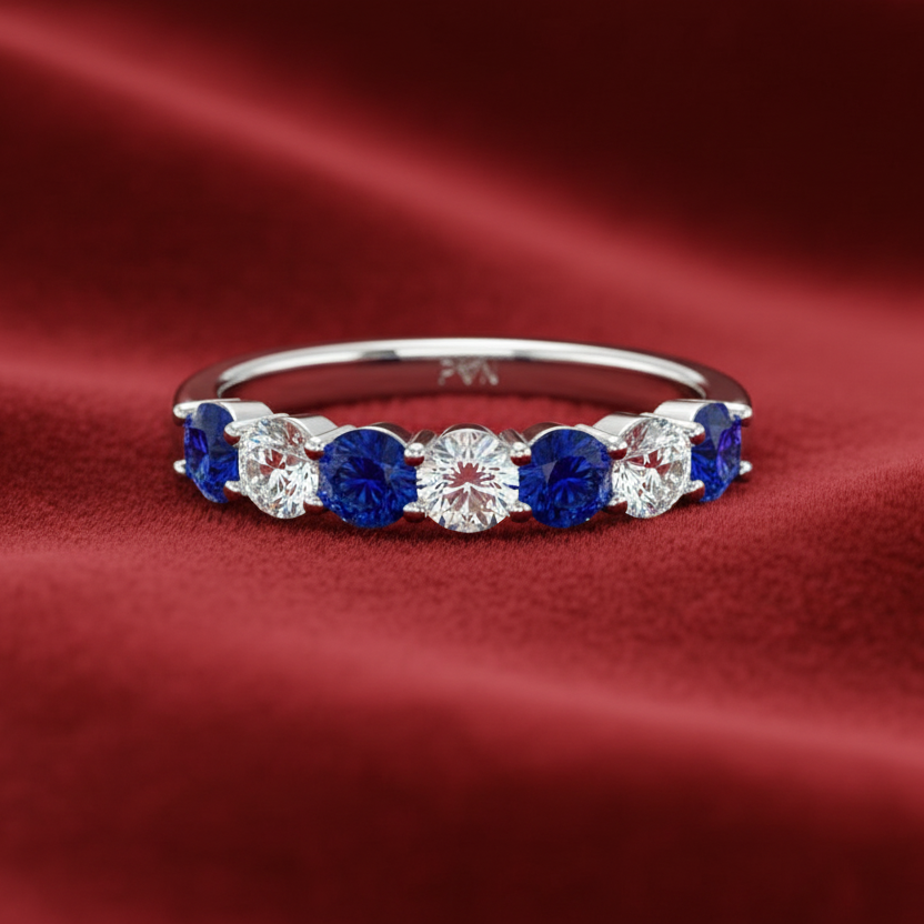 Nine Stone Sapphire With Diamond Half Cttw