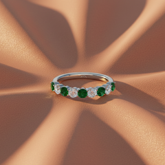Nine Stone Emerald With Diamond Approx One Cttw