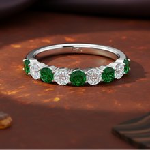 Load image into Gallery viewer, Nine Stone Emerald With Diamond Approx One Cttw
