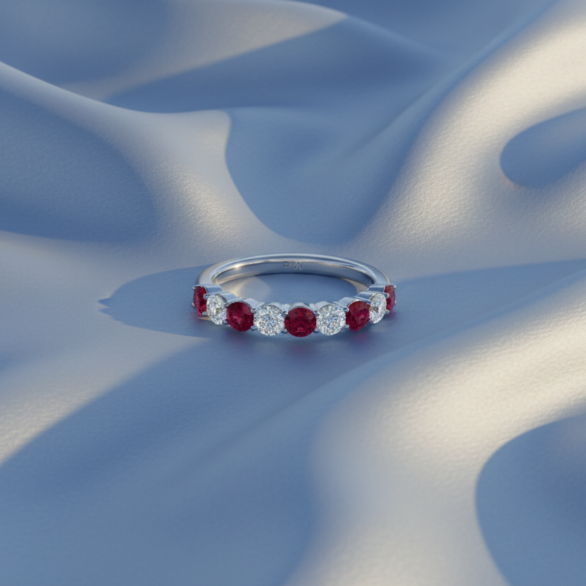 Nine Stone Ruby With Diamond Approx One Cttw