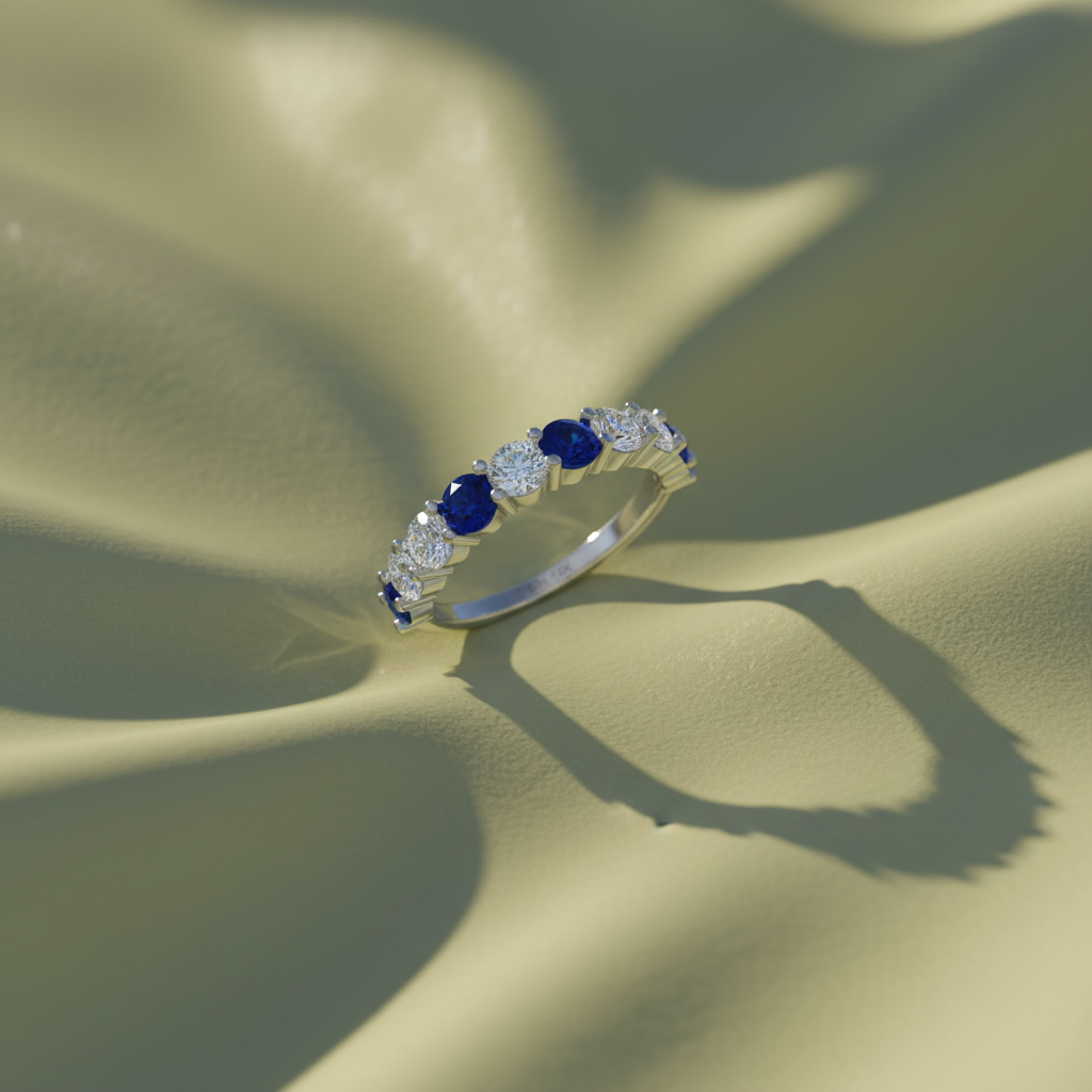 Nine Stone Sapphire With Diamond Approx One A Half Carat