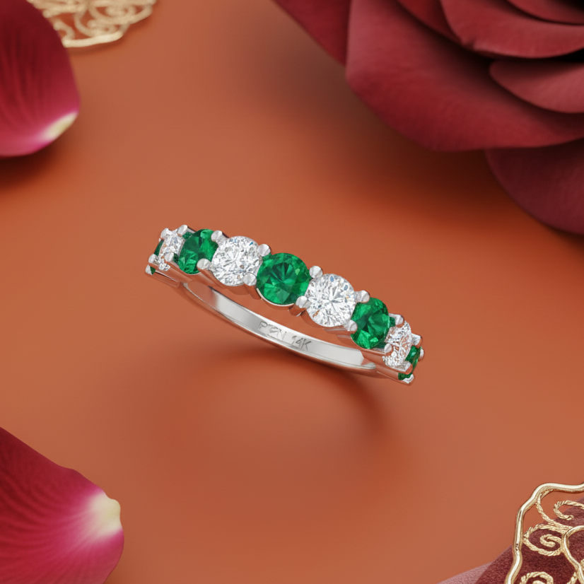 Nine Stone Emerald Diamond Splendor