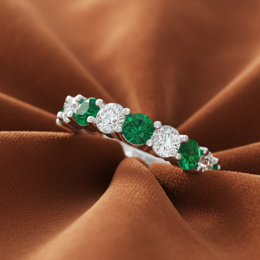 Nine Stone Emerald Diamond Splendor