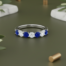 Load image into Gallery viewer, Seven Stone Twenty-Four Cents Sapphire With Diamond
