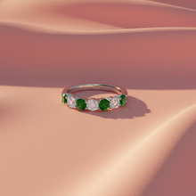 Load image into Gallery viewer, Seven Stone Twenty-Four Cents Emerald With Diamond