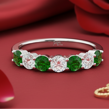 Load image into Gallery viewer, Seven Stone Twenty-Four Cents Emerald With Diamond