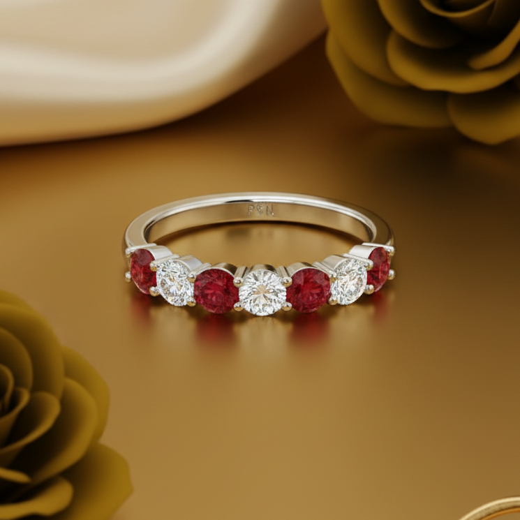 Seven Stone Twenty-Four Cents Ruby With Diamond