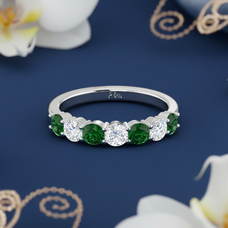 Seven Stone Emerald  With Diamond Half CTTW