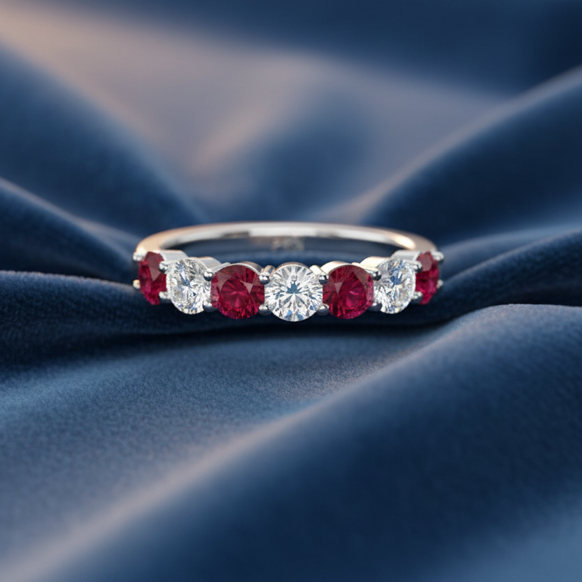 Seven Stone Ruby And Diamond Half Stone