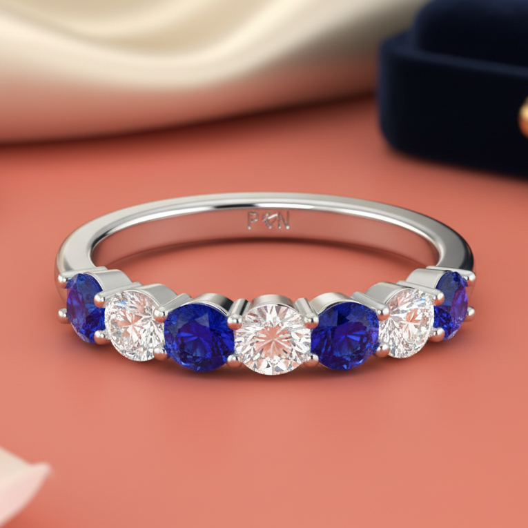 Seven Stone Sapphire With Diamond Half CTTW