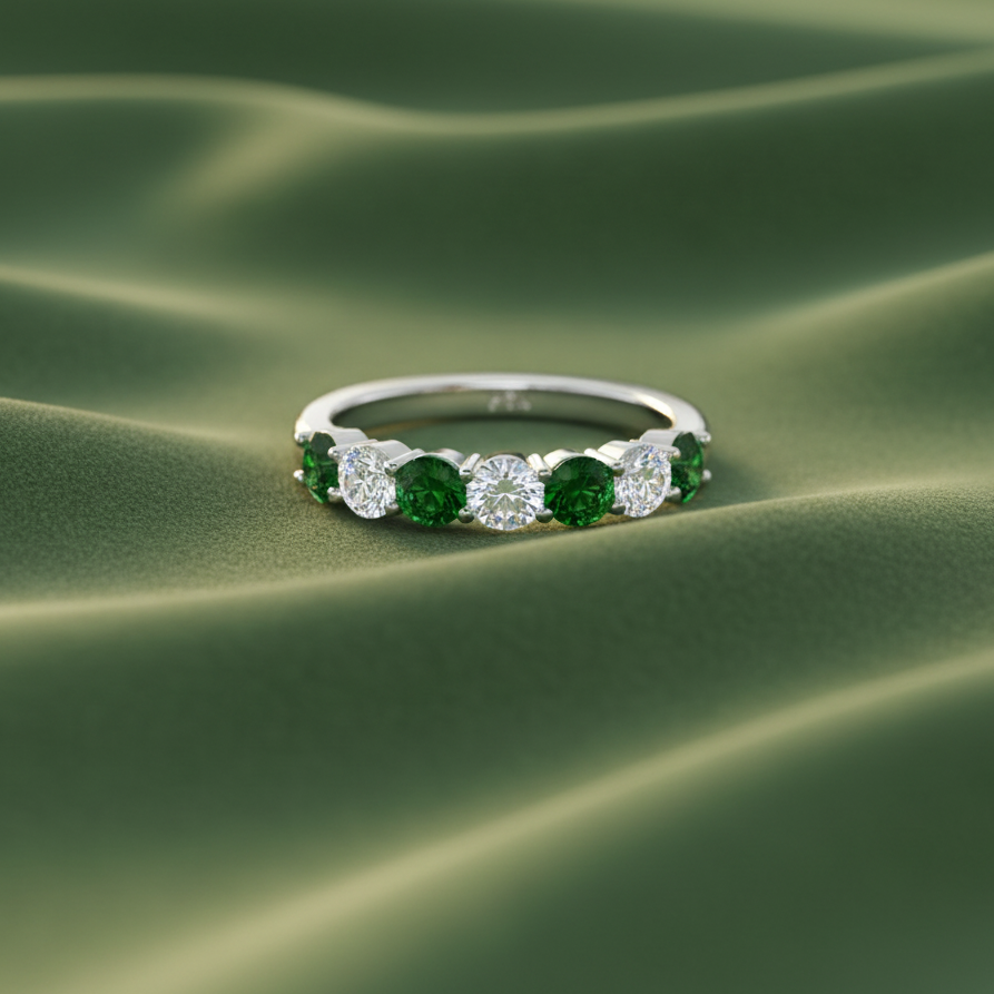Seven Stone Emerald  With Diamond Half CTTW