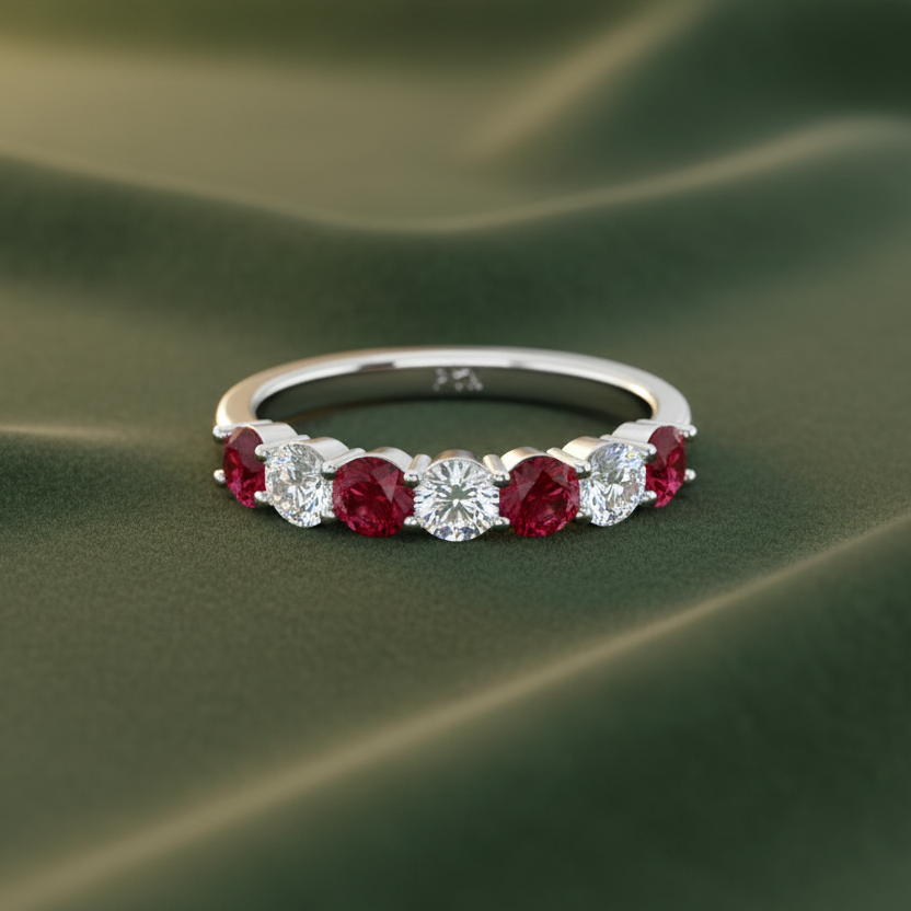 Seven Stone Ruby With Diamond