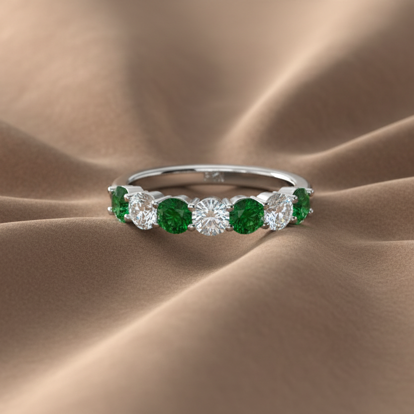 Seven Stone Emerald With Diamond