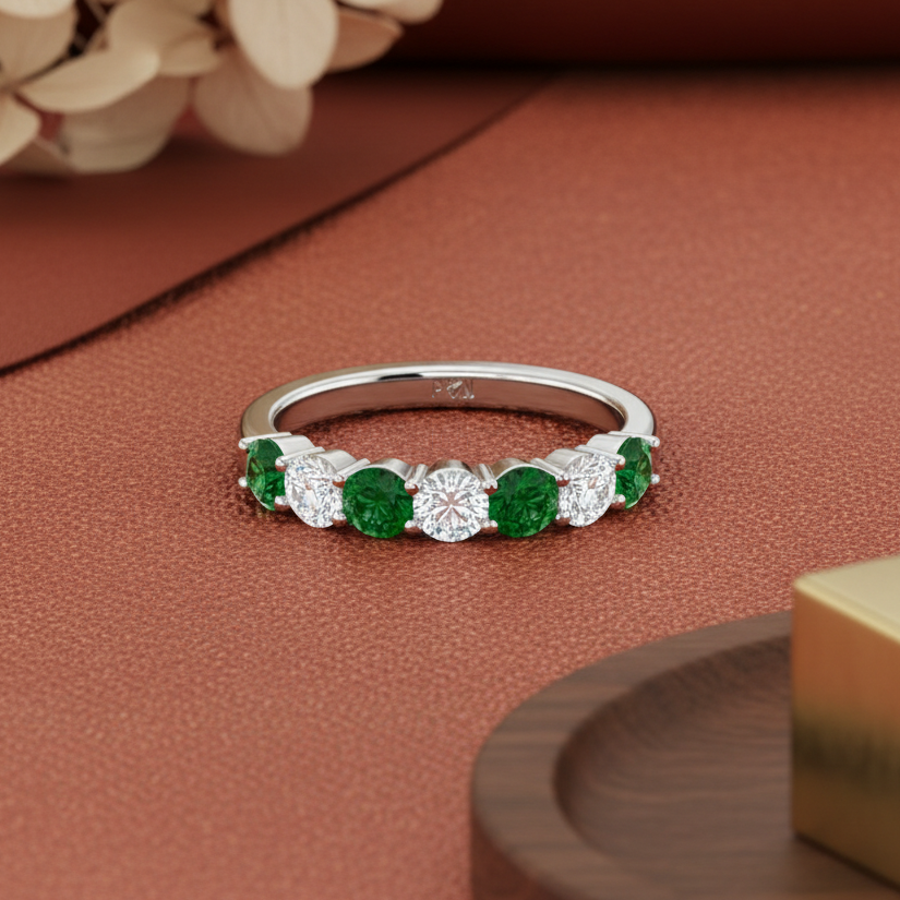 Seven Stone Emerald With Diamond