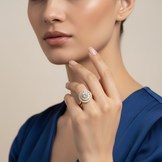 Diamond Floral Circular Cluster Statement Blooming Radiant Full Eternal