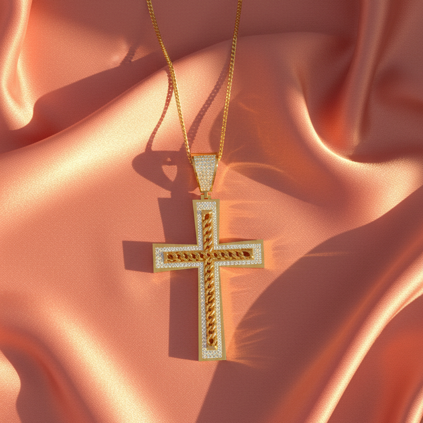 Iced Out Cuban Link Cross Diamond