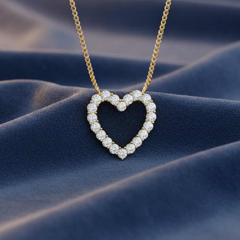 Dainty Diamond Open Heart Charm Necklace With Chain