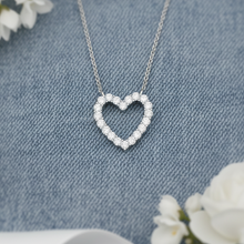 Load image into Gallery viewer, Dainty Diamond Open Heart Charm Necklace With Chain