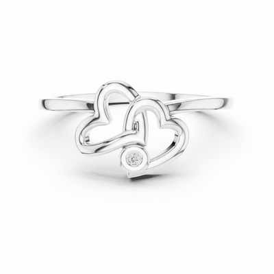 Interlocking Double Heart One Stone Dimaond